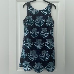 EUC Lilly Pulitzer Navy Aqua Seashell Shift Dress size 6